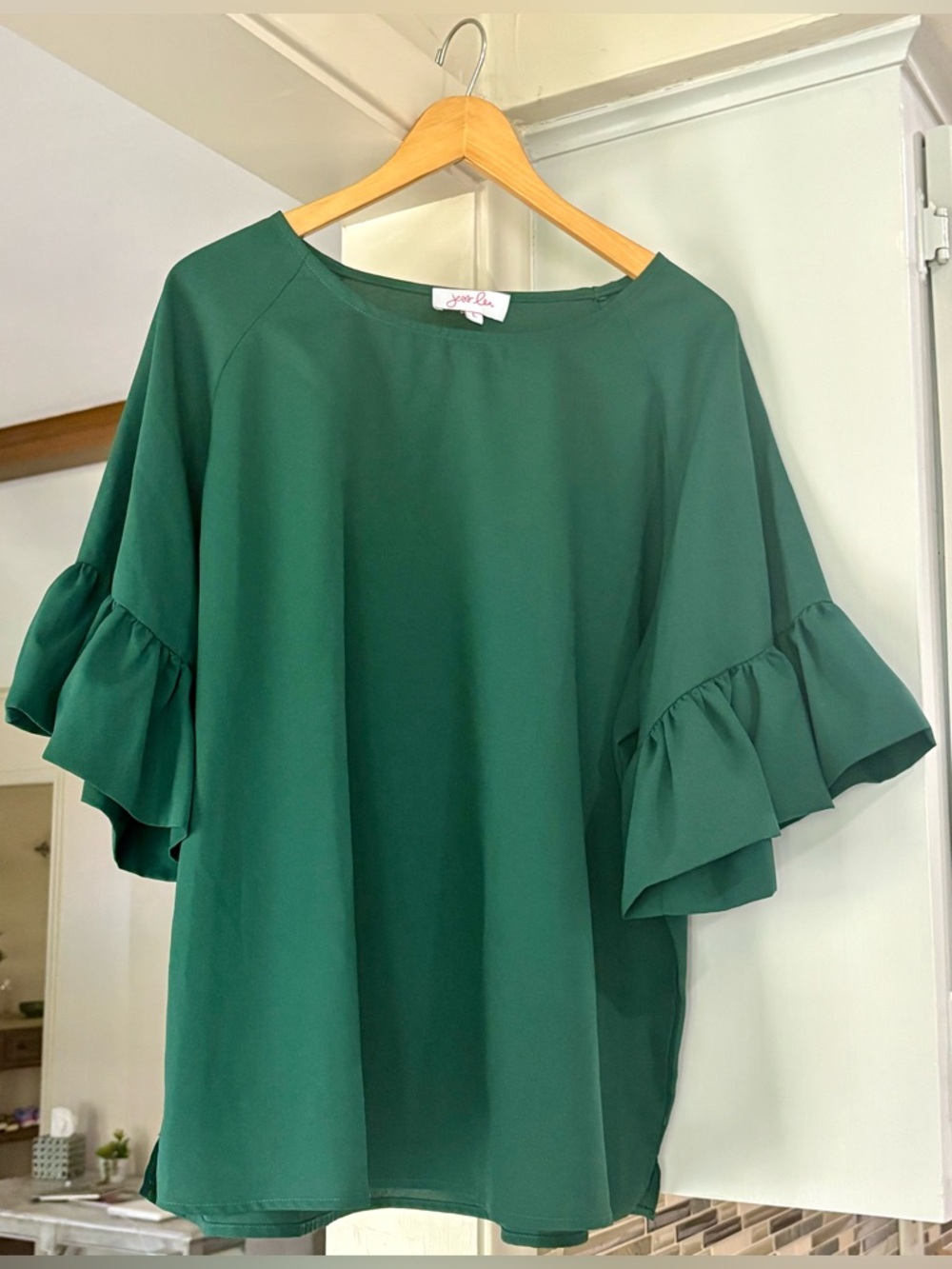 Green Ruffle Sleeve Blouse - Women's Elegant Top